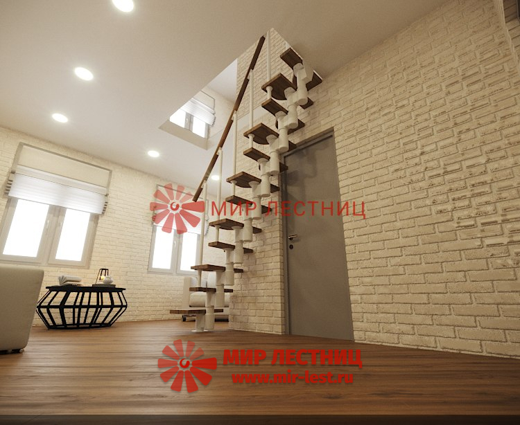 Модульная лестница Гусиный шаг «White» («Мир Лестниц») 600 мм